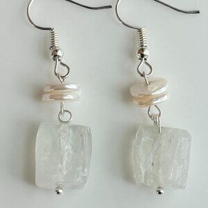 Beautiful Crystal Drop Earrings | Shell Pearl Accent | Minimalist & Elegant